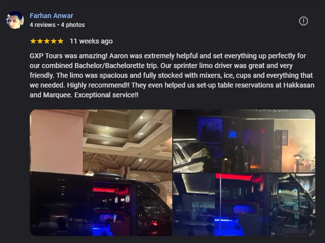 5 star Google review of GXP Tours